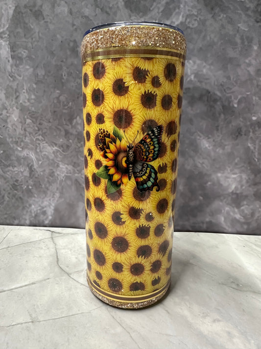 Sun Flower and glitter 20 oz tumbler