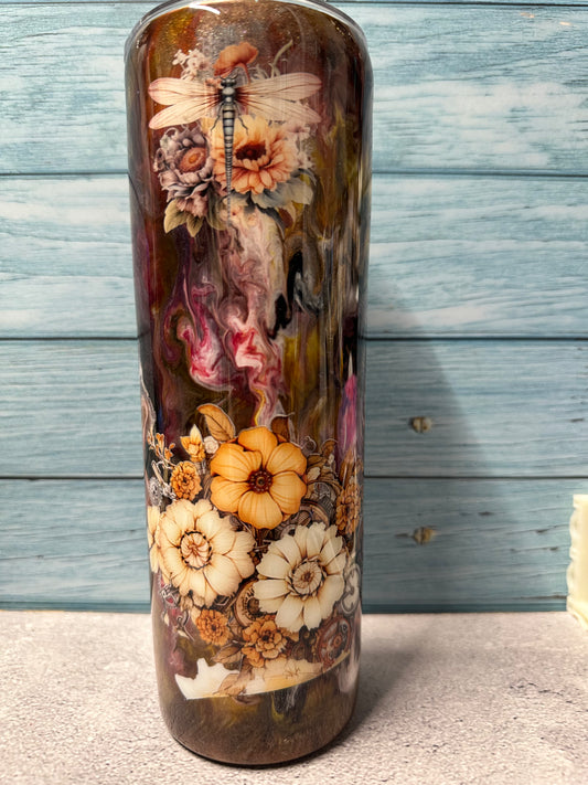 Beautiful ink swirl with stunning flowers 20 oz tumbler