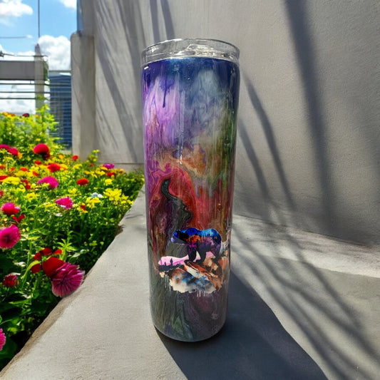 Stunning 30 oz ink swirl with Bear scene within tumbler