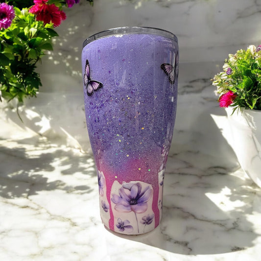 30 oz Purple and Pink flowers and butterfly's tumbler