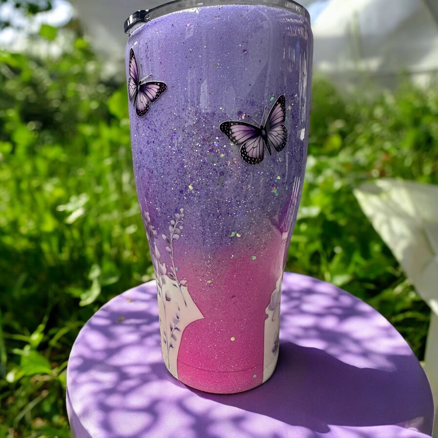 30 oz Purple and Pink flowers and butterfly's tumbler