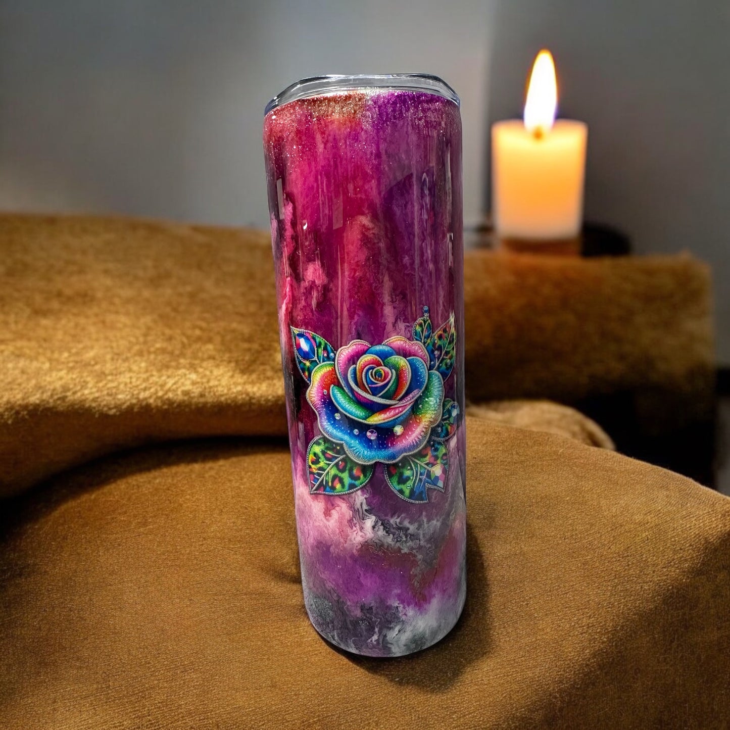 20 oz pink tumbler with beautiful flower