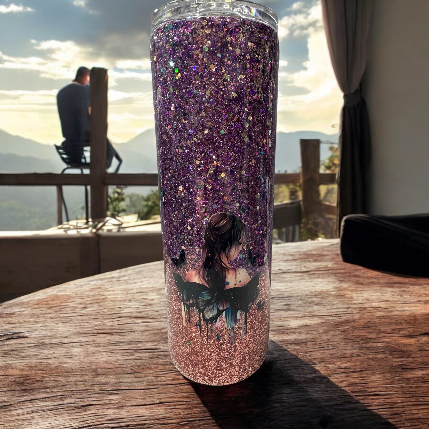 30 oz beautiful girl on purple and rose gold glitter tumbler