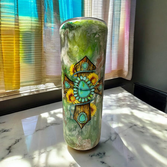 Stunning Turquoise cross 20 oz tumbler