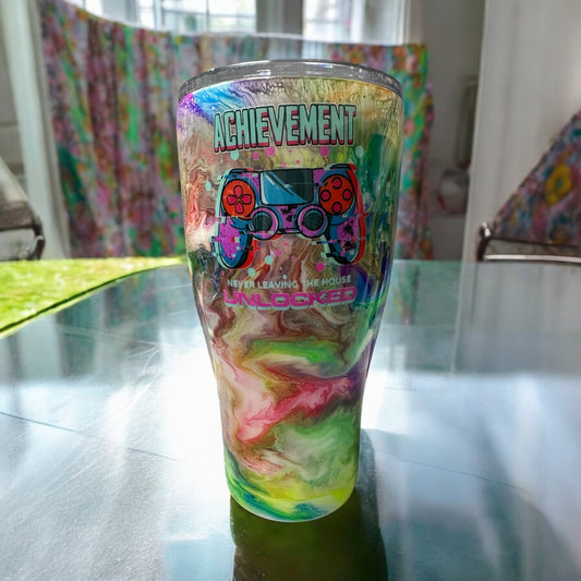 30 oz Gamer tumbler "Achievement never leaving the house unlocked"