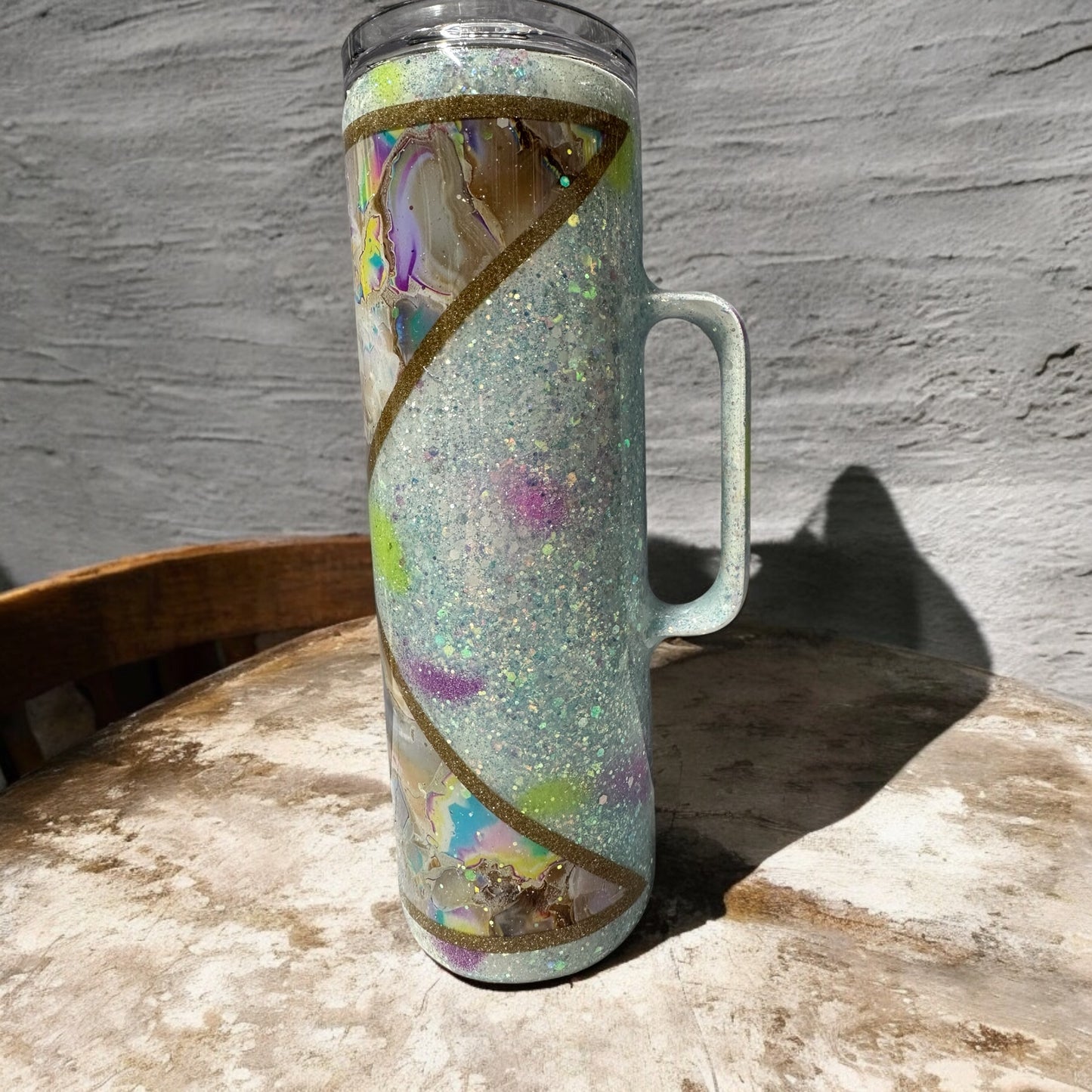 30 oz with handle and colorful crystals