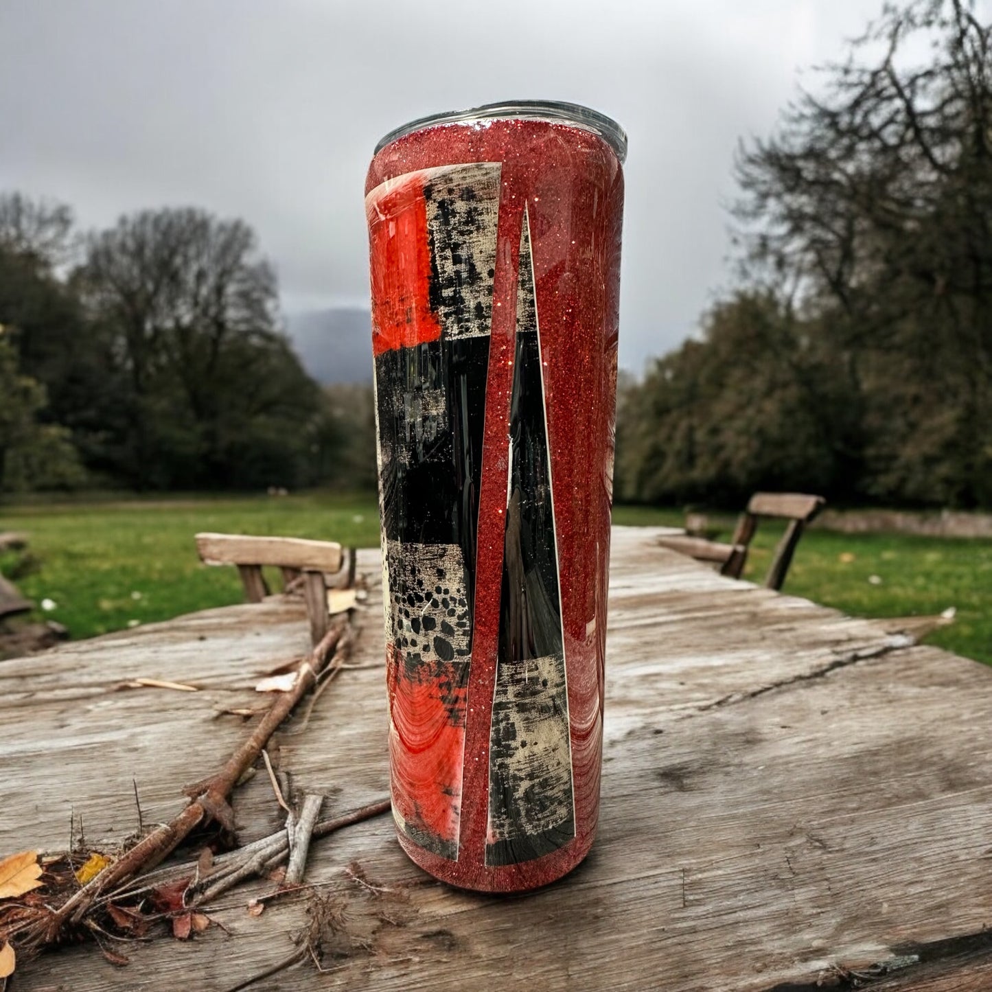 20 oz unique Red and black pattern with glitter and leopard print