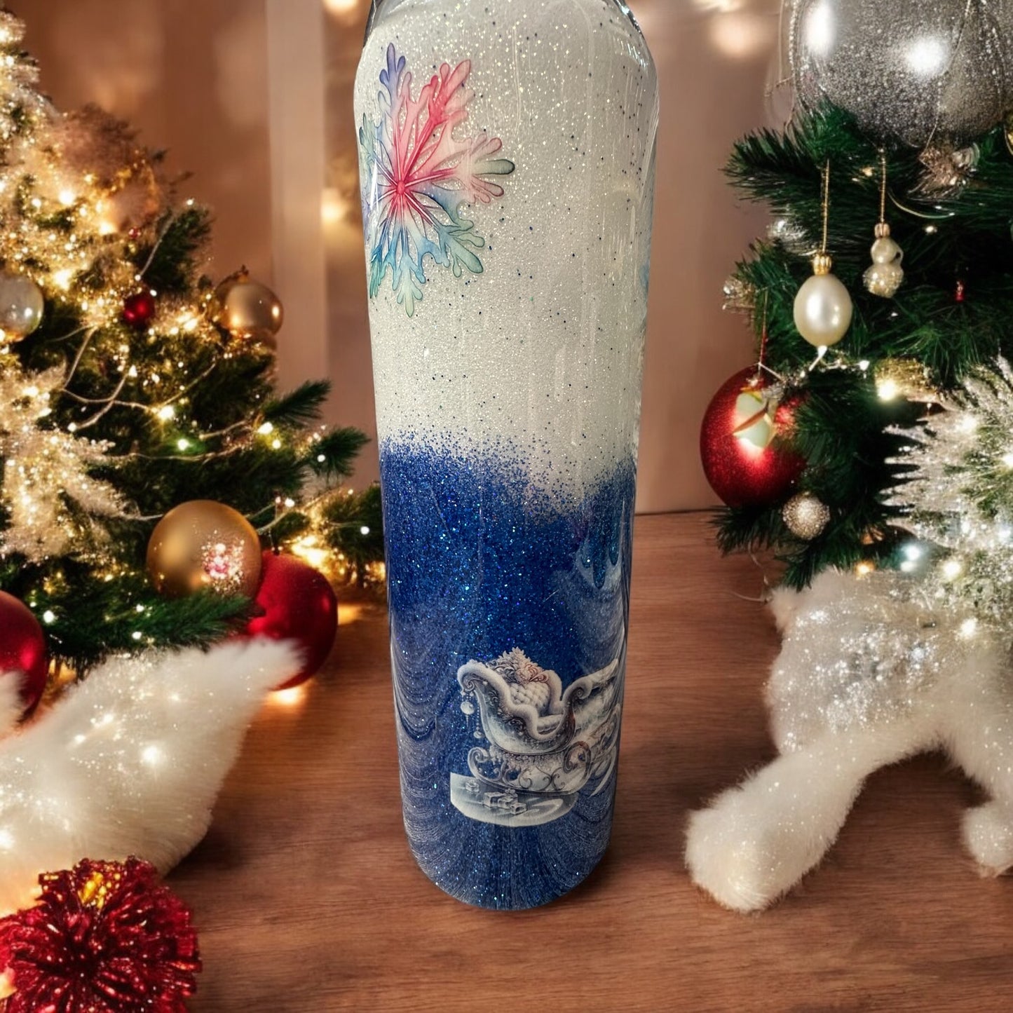 Snowflakes and Santas sleigh 20 oz tumbler