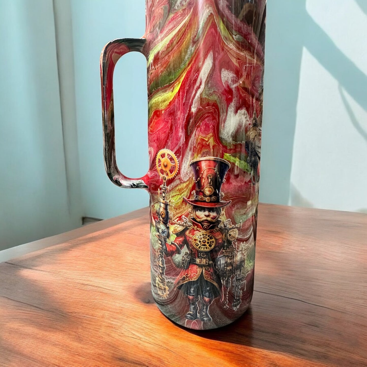 30 Oz tumbler with handle and Old time Santa and nutcrackers