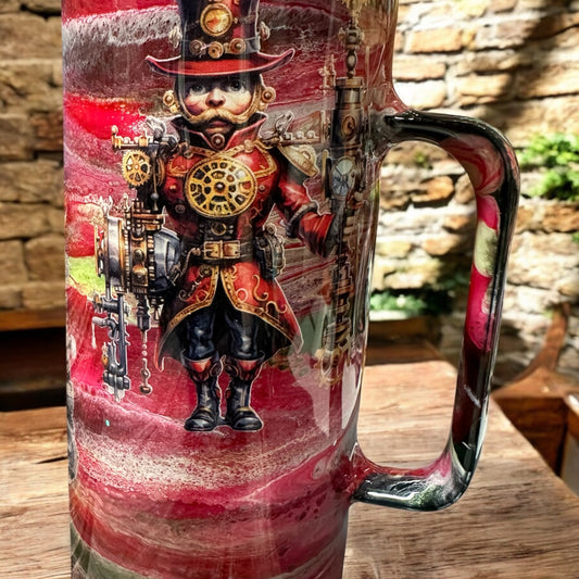 30 Oz tumbler with handle and Old time Santa and nutcrackers