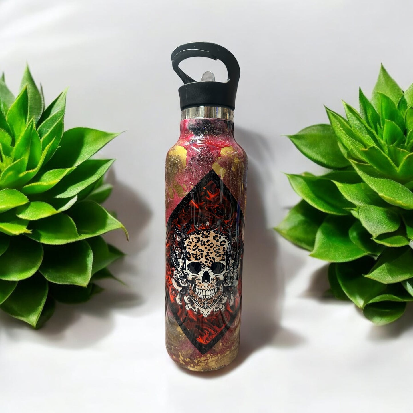 24 oz water bottle with design and skull amazing