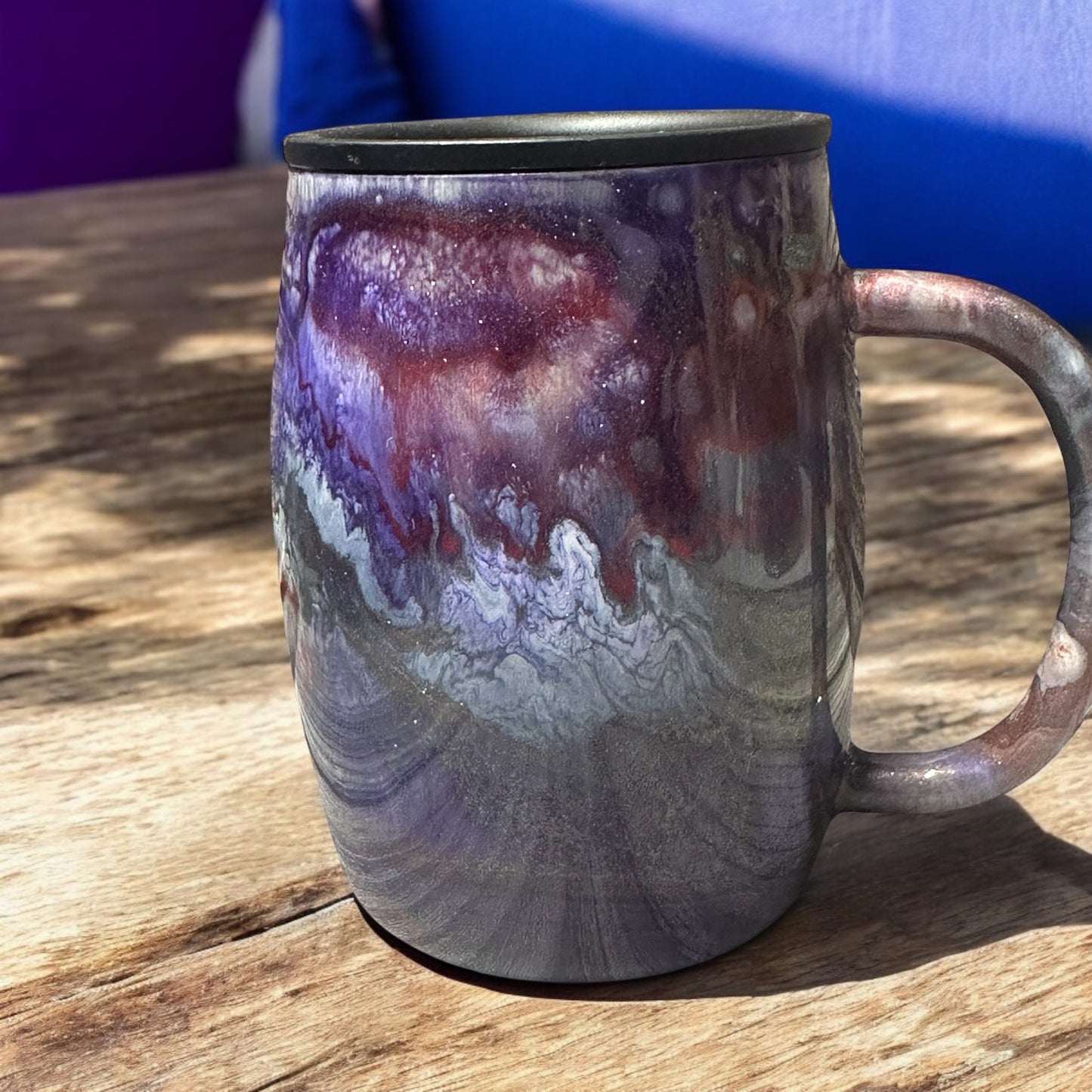 14 oz Coffee cup Blue and Copper