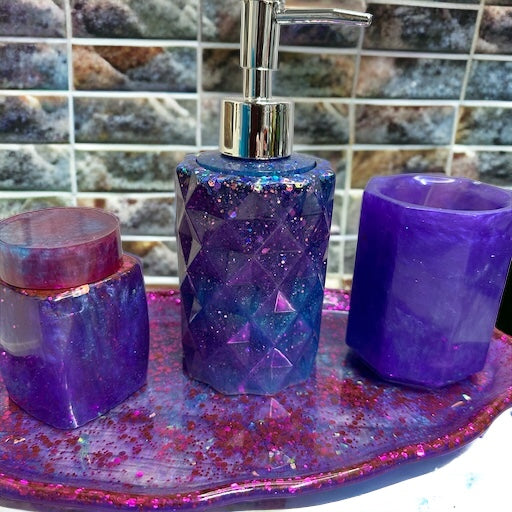 Purple bathroom accessory set