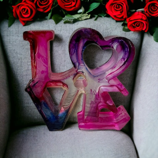 Purple and blue LOVE sign