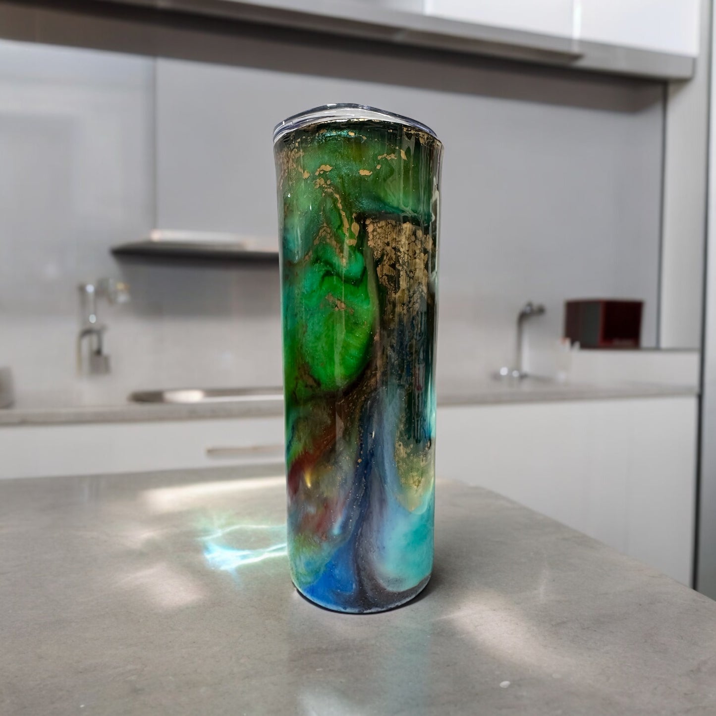 Green-blue gold with hint of red marbled tumbler