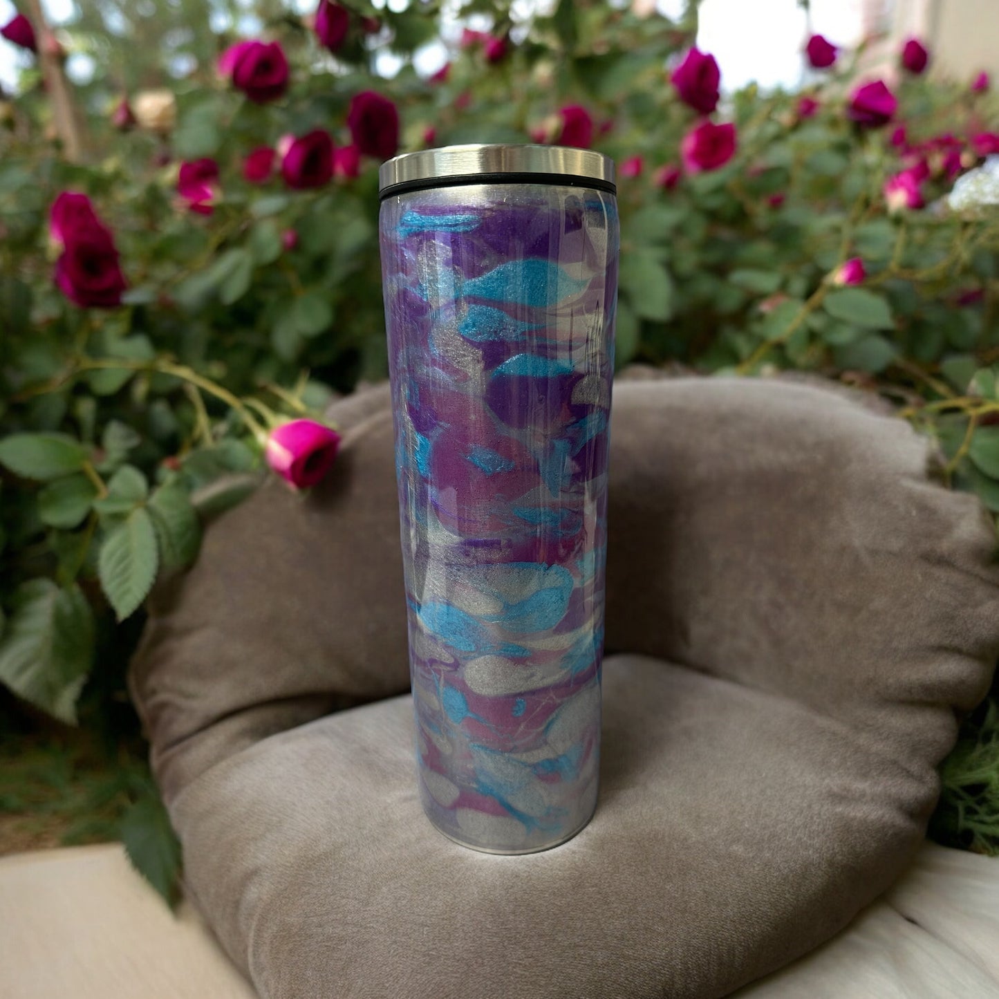 30 oz Silver, purple and blue swirl tumbler