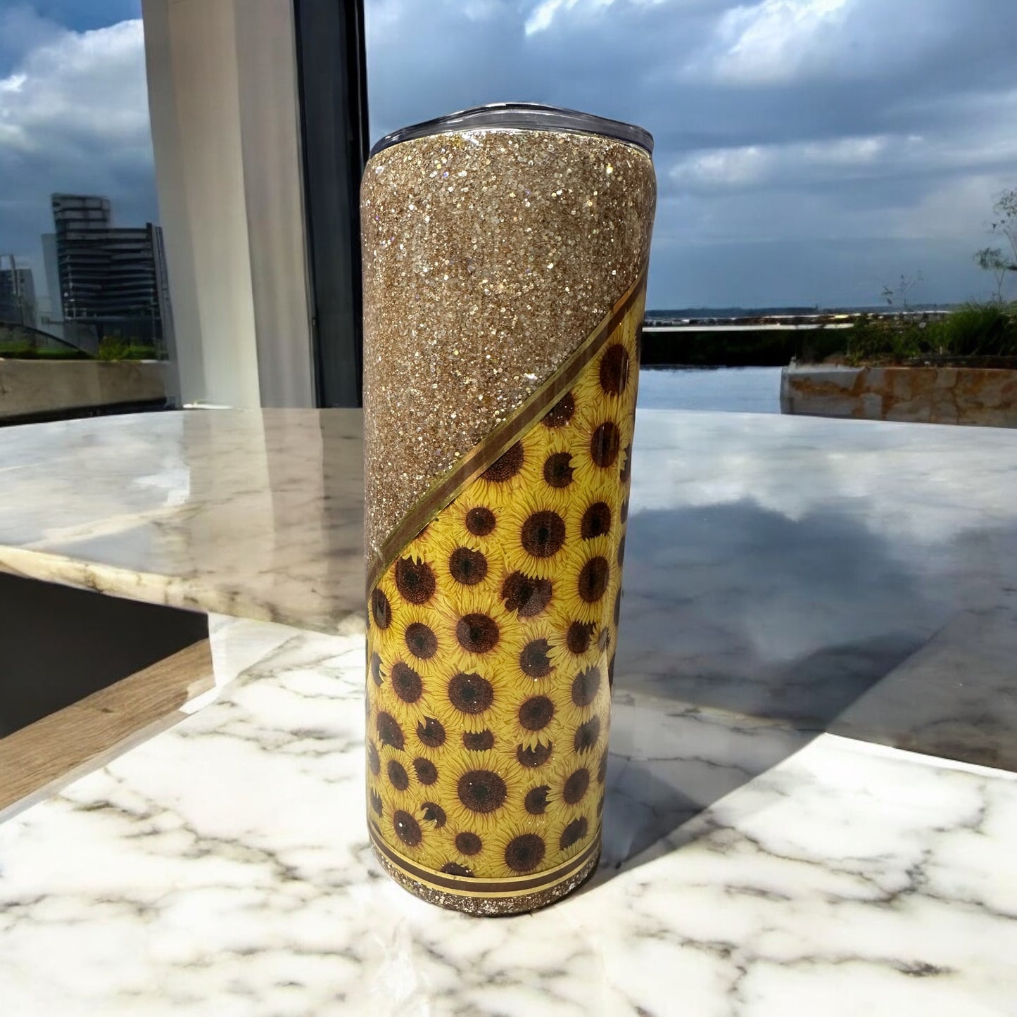 Sun Flower and glitter 20 oz tumbler