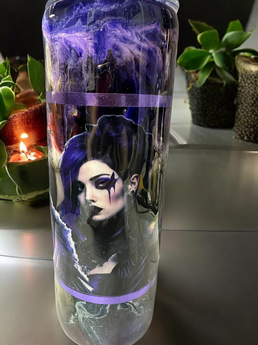 Beautiful Witch with Black Cat,spider and bat on 20 oz tumbler