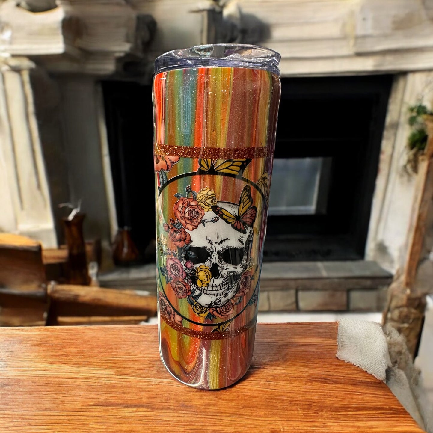 20 oz Fall flowers and Skull Tumbler