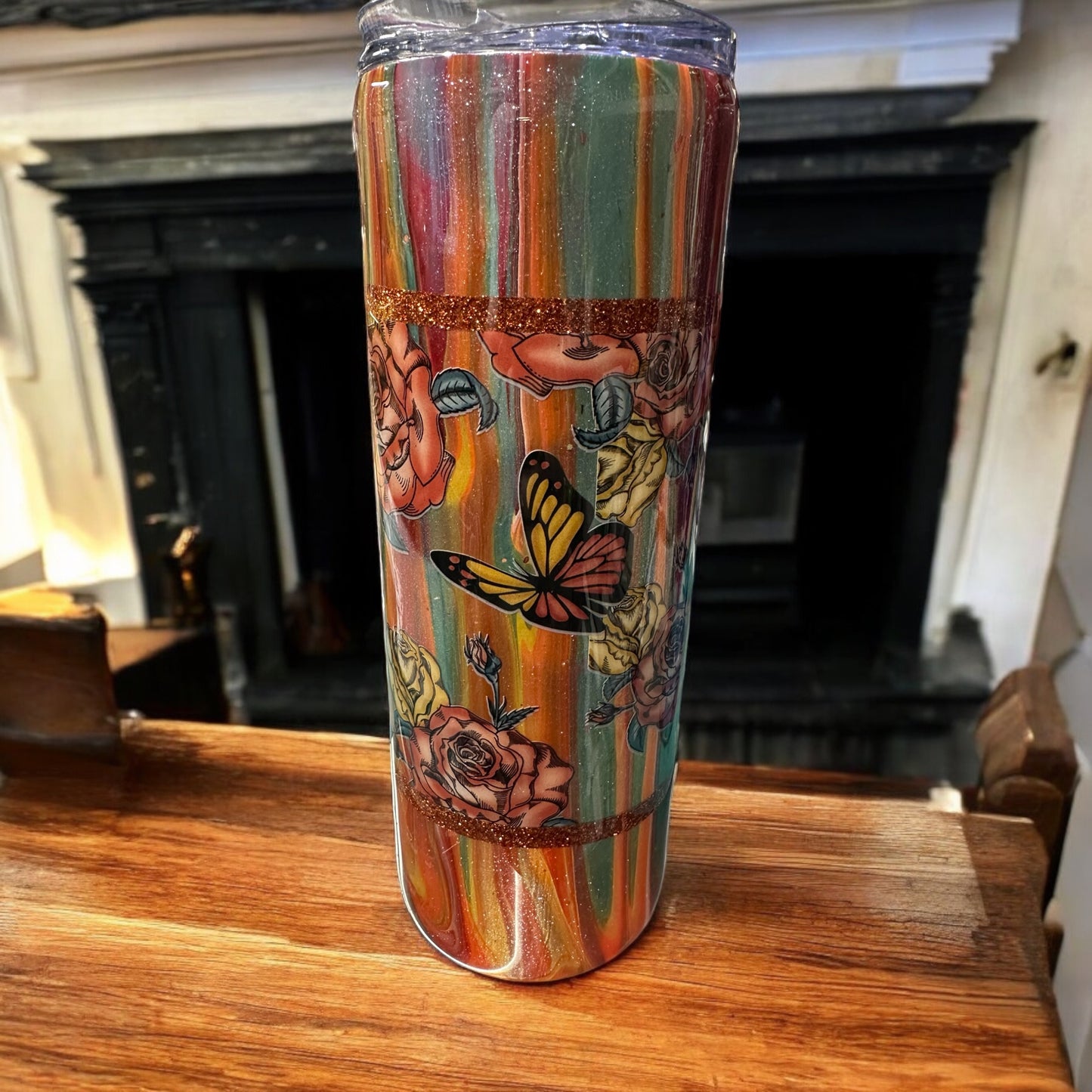 20 oz Fall flowers and Skull Tumbler