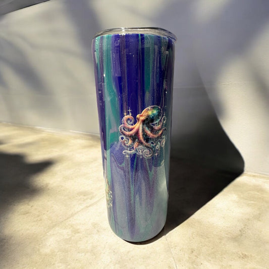 Purple,teal and blue tumbler with sea life 20 oz tumbler