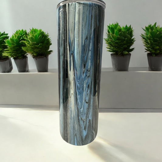 Stunning 30 oz Blue and Black acrylic paint drop tumbler