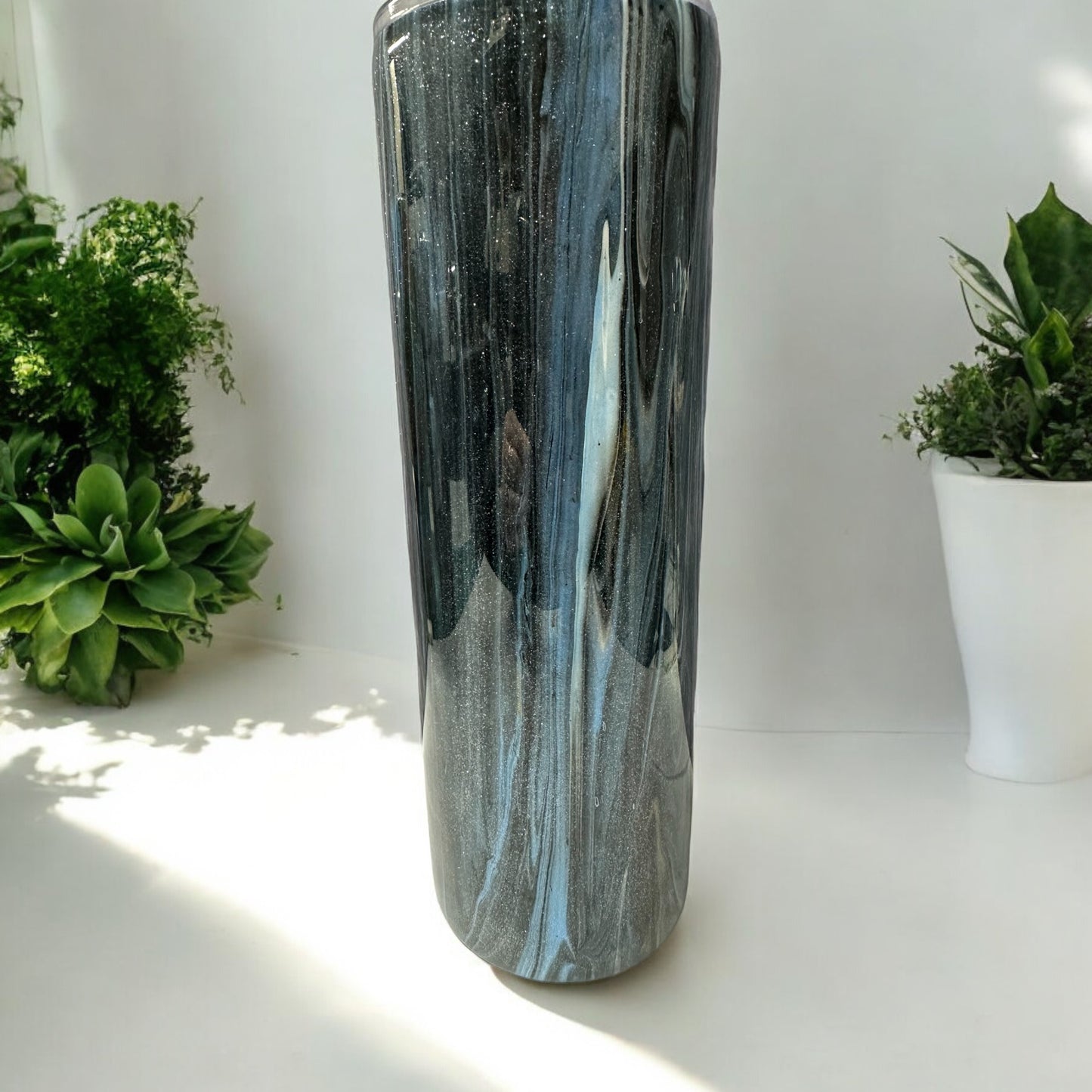 Stunning 30 oz Blue and Black acrylic paint drop tumbler