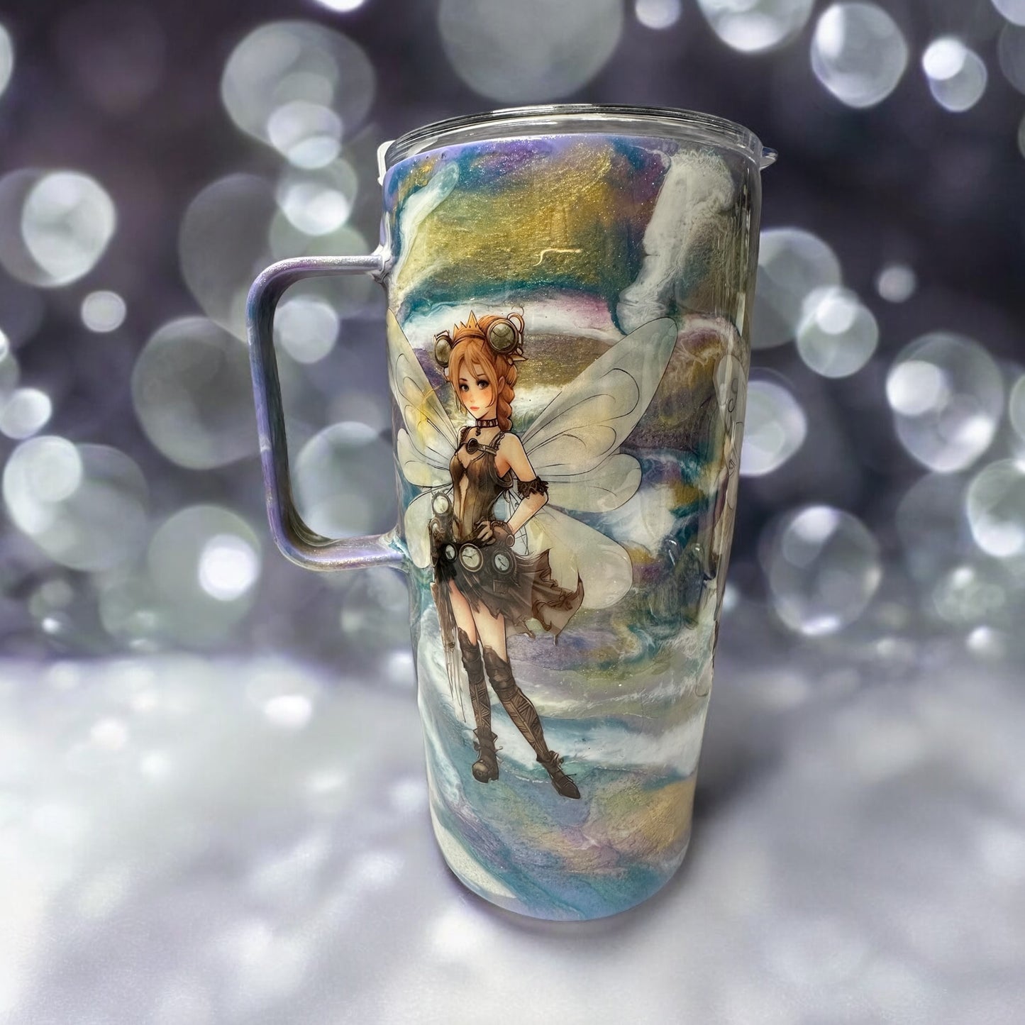 20 oz tumbler with handle and 3 beautiful fairy's