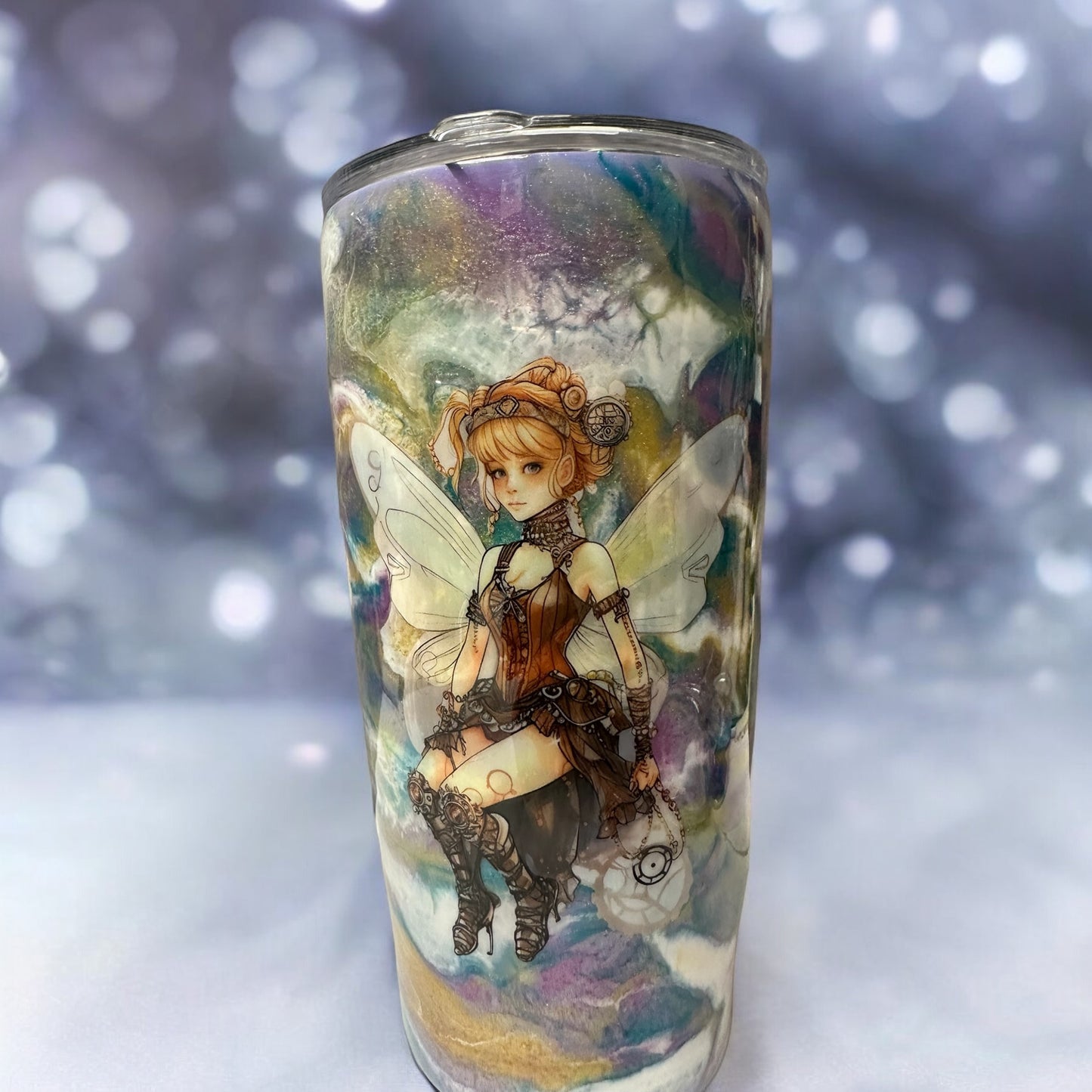 20 oz tumbler with handle and 3 beautiful fairy's