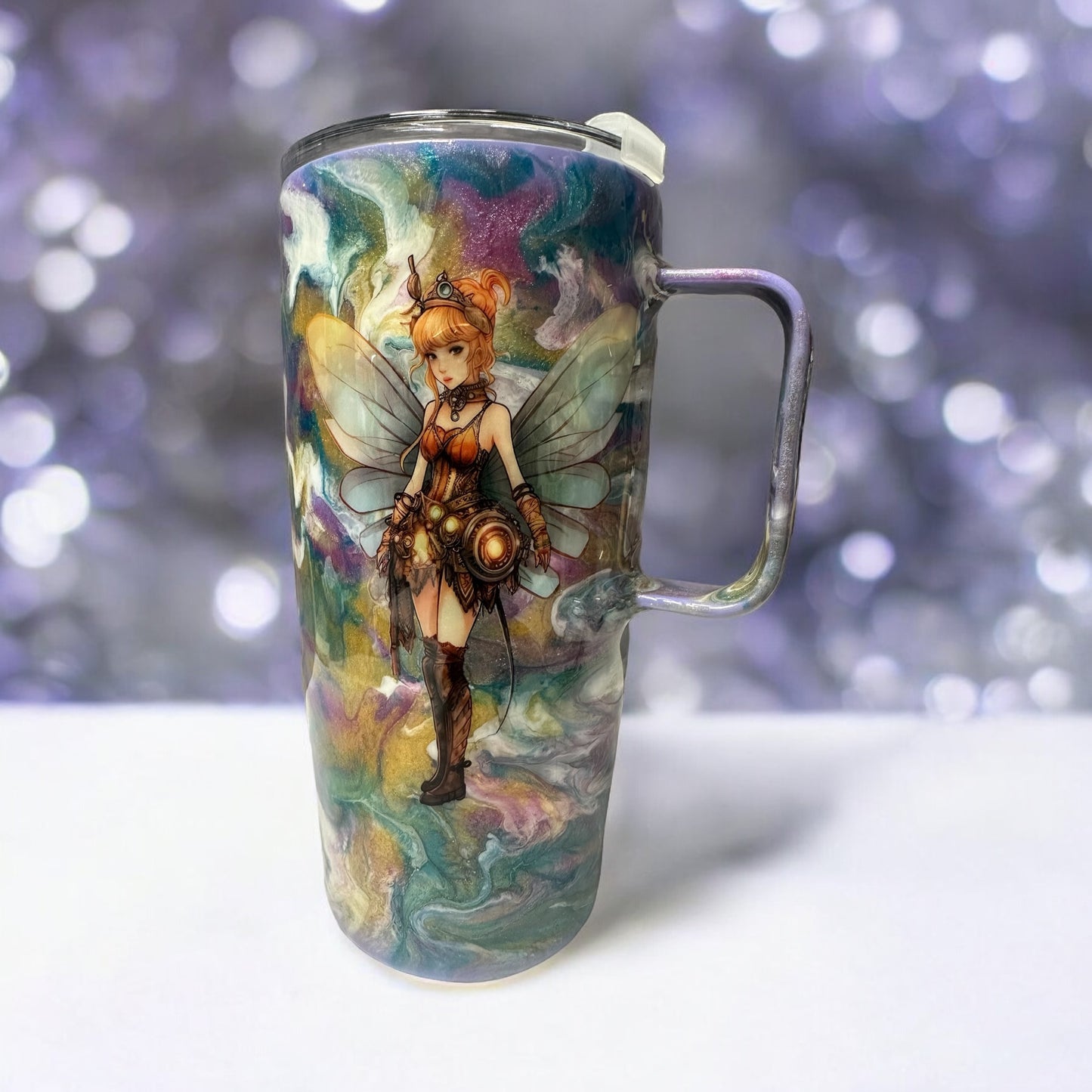 20 oz tumbler with handle and 3 beautiful fairy's