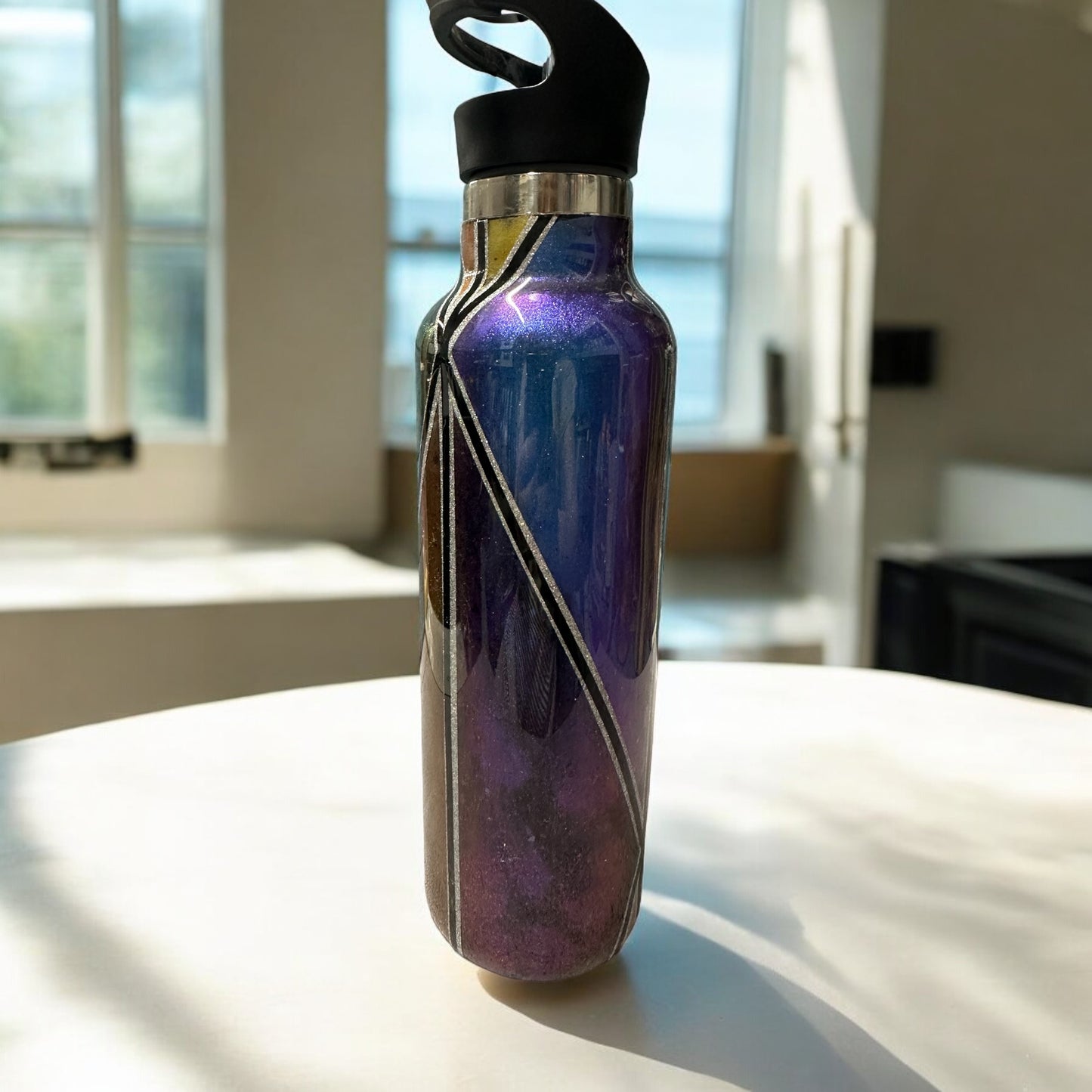 24 oz Water bottler with stain glass themed design