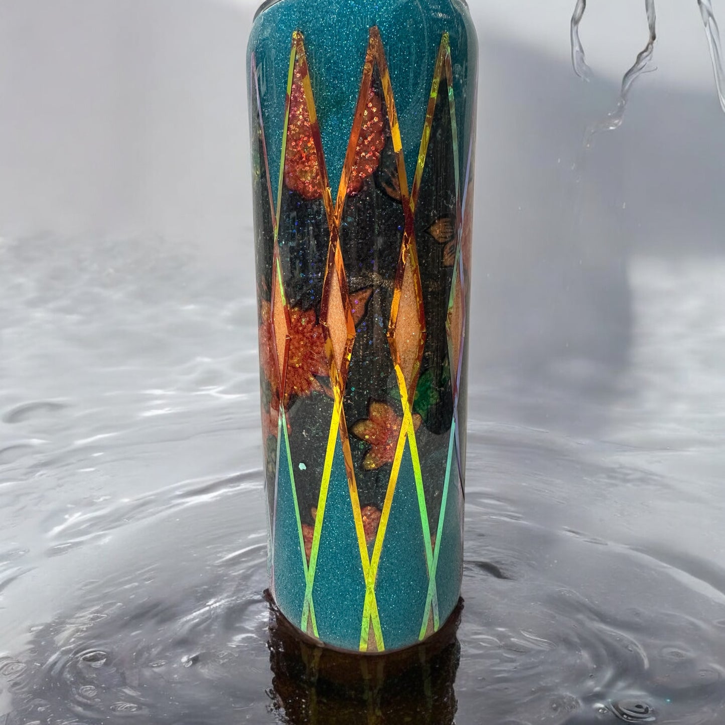 20 oz Teal and glitter design tumbler