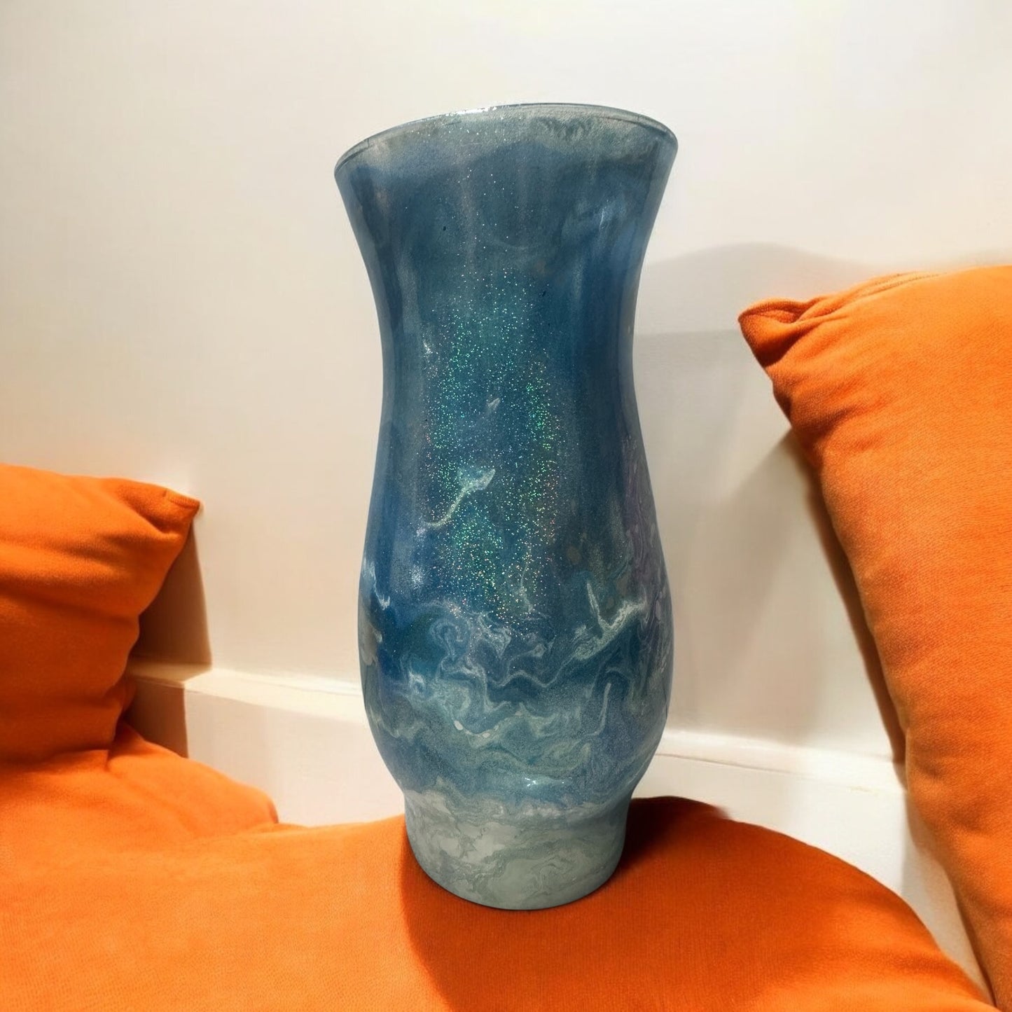 Blue and Silver swirl vase