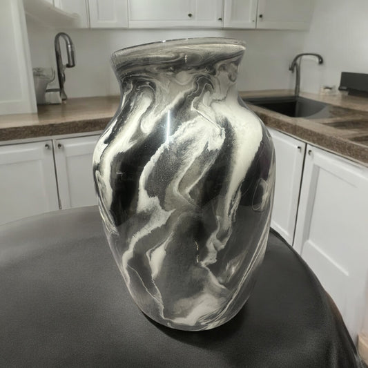 Black white and silver vase