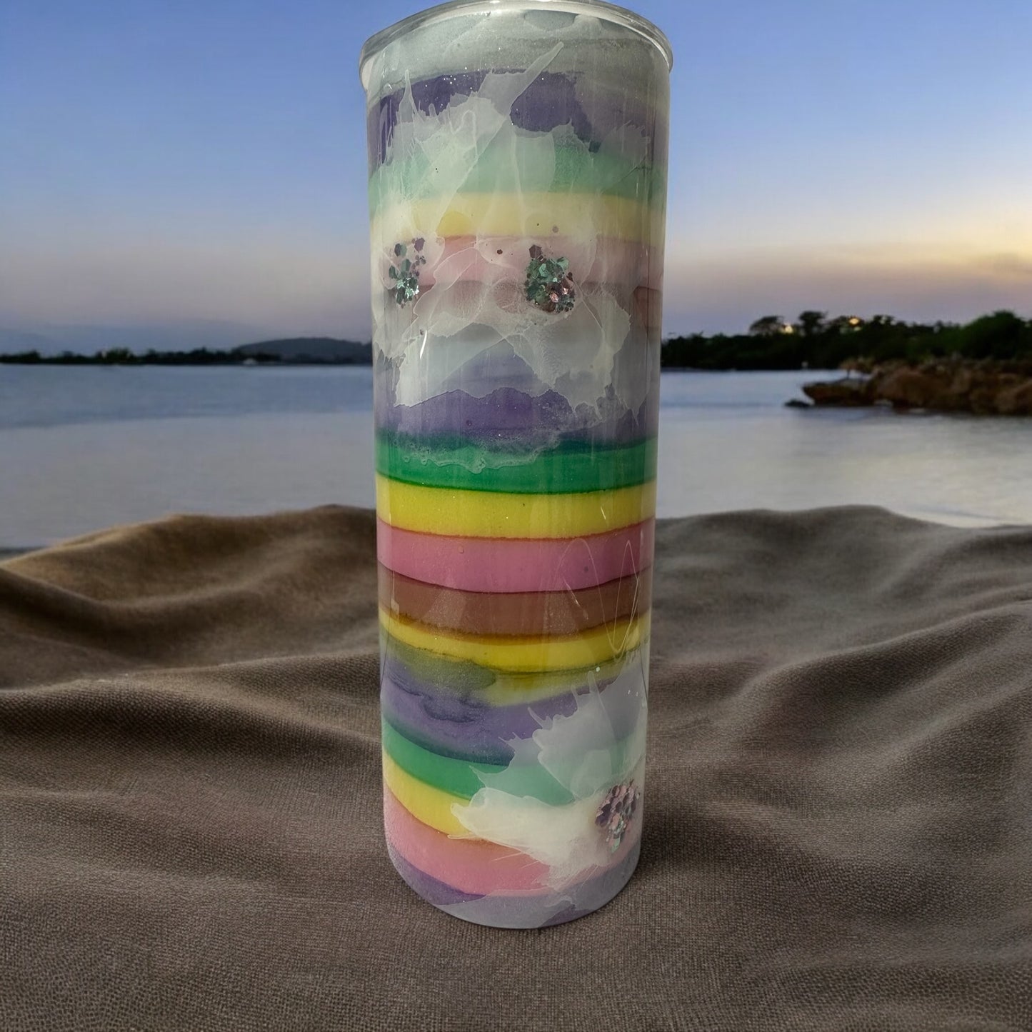 20 oz Rainbow colors and flowers tumbler