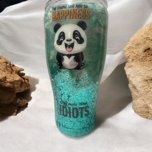 30 oz Panda Bear "I've found the key to Happiness stay away from Idiots" tumbler