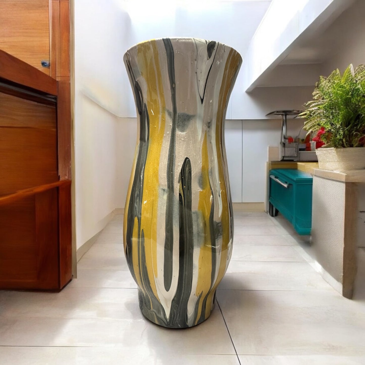 8.5 inch Yellow, black and gold vase