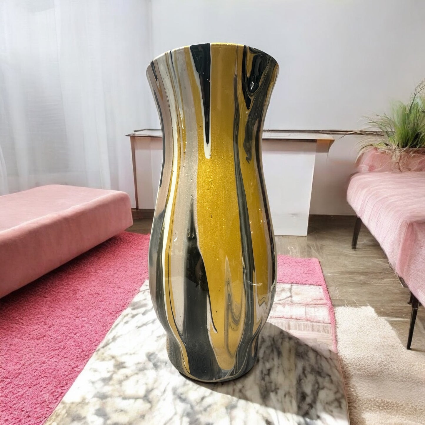 8.5 inch Yellow, black and gold vase