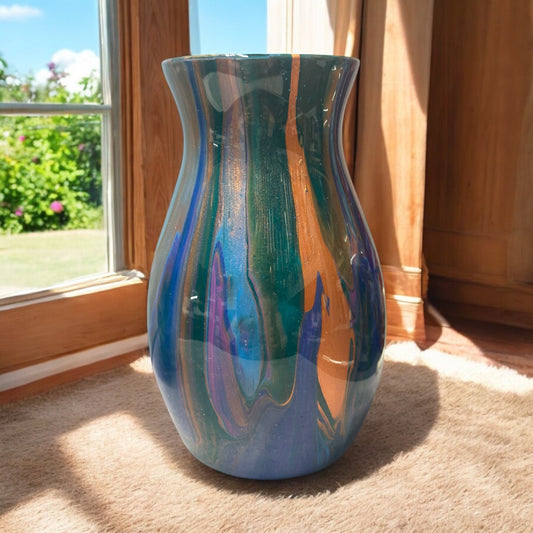 7 inch Acrylic paint Vase Purple, blue and cplor