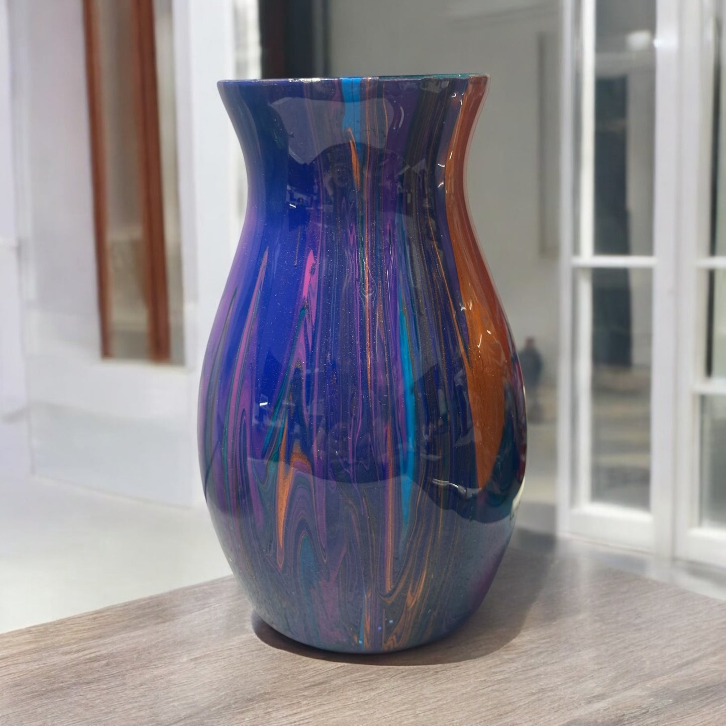 7 inch Acrylic paint Vase Purple, blue and cplor