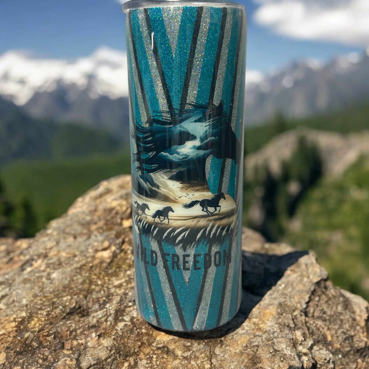 20 oz Wild Freedom tumbler with horses