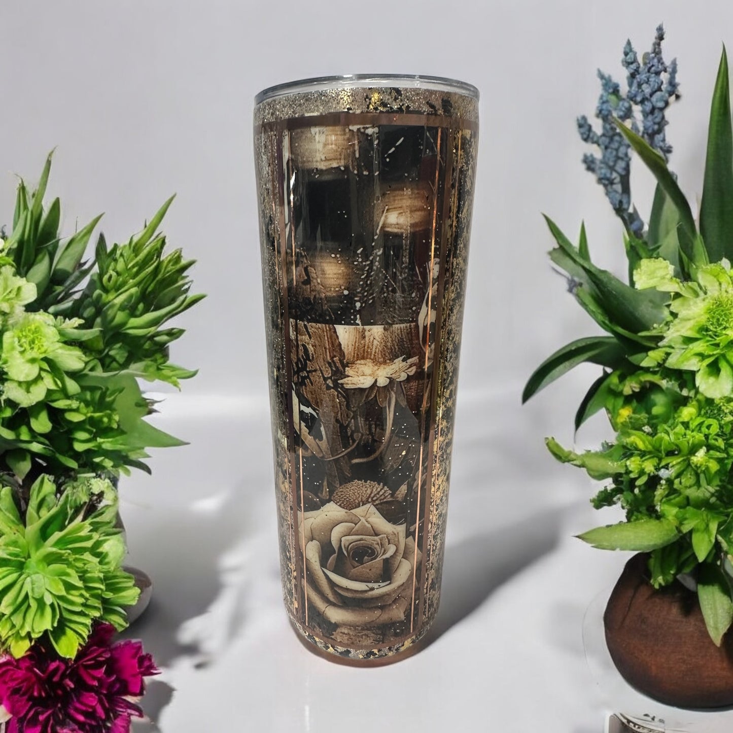 20 oz tumbler has it all Flowers gold foil pin striping