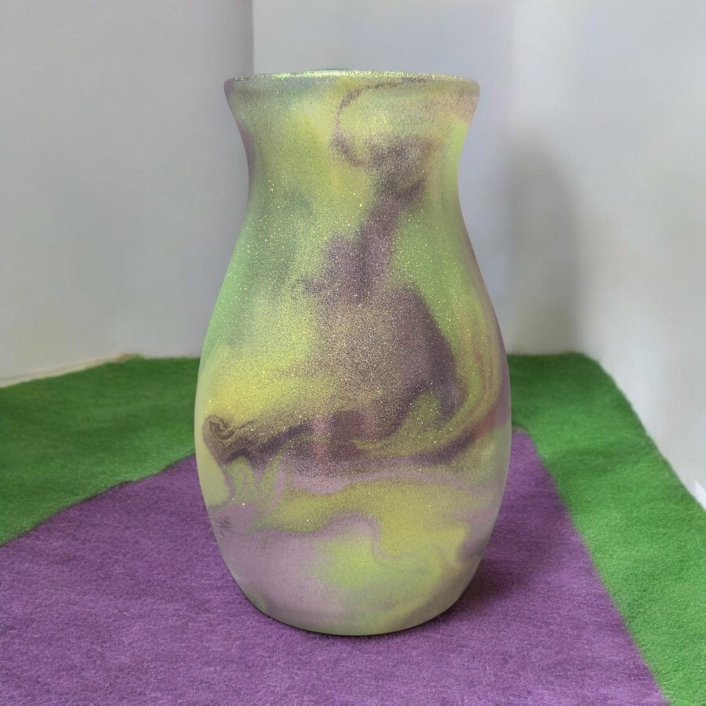 Yellow and Purple Glitter 7 inch Vase