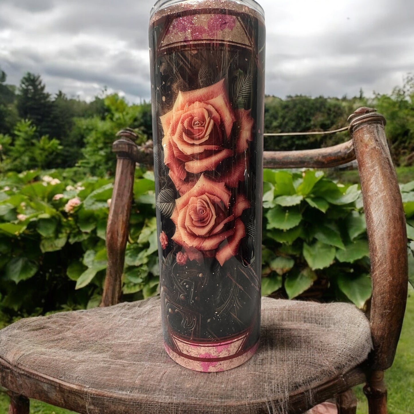 30 oz Pink Roses with stunning vinyl and foil