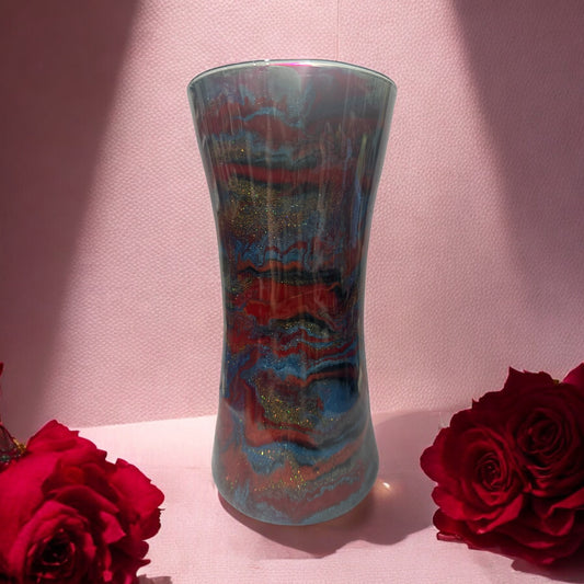 9.5 Inch Stunning vase Red/gold and blue