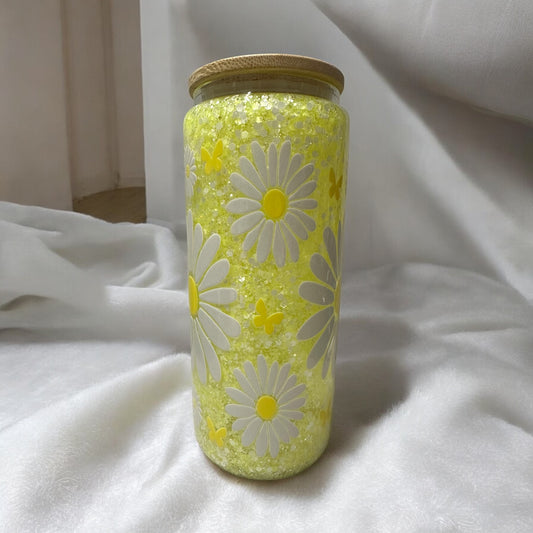 20 oz Glass Snow Globe with Daisies