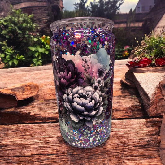 16 oz Stunning Purple flower snow globe cup Acrylic